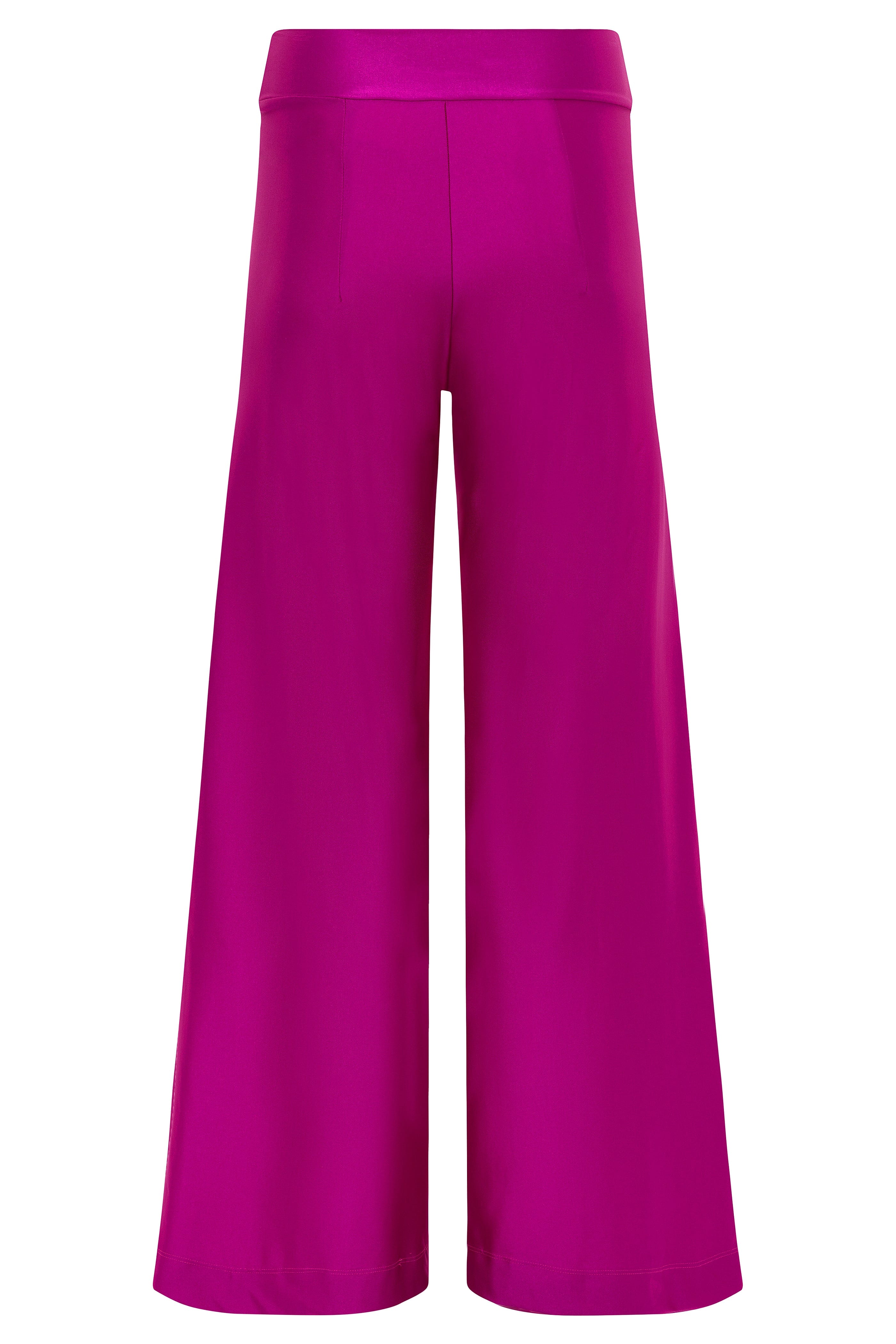 Fuchsia wide-leg pants on a white background