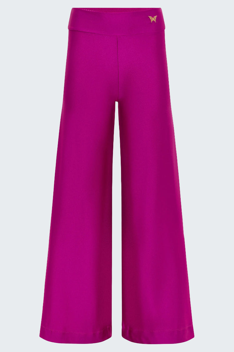 Fuchsia wide-leg pants on a white background