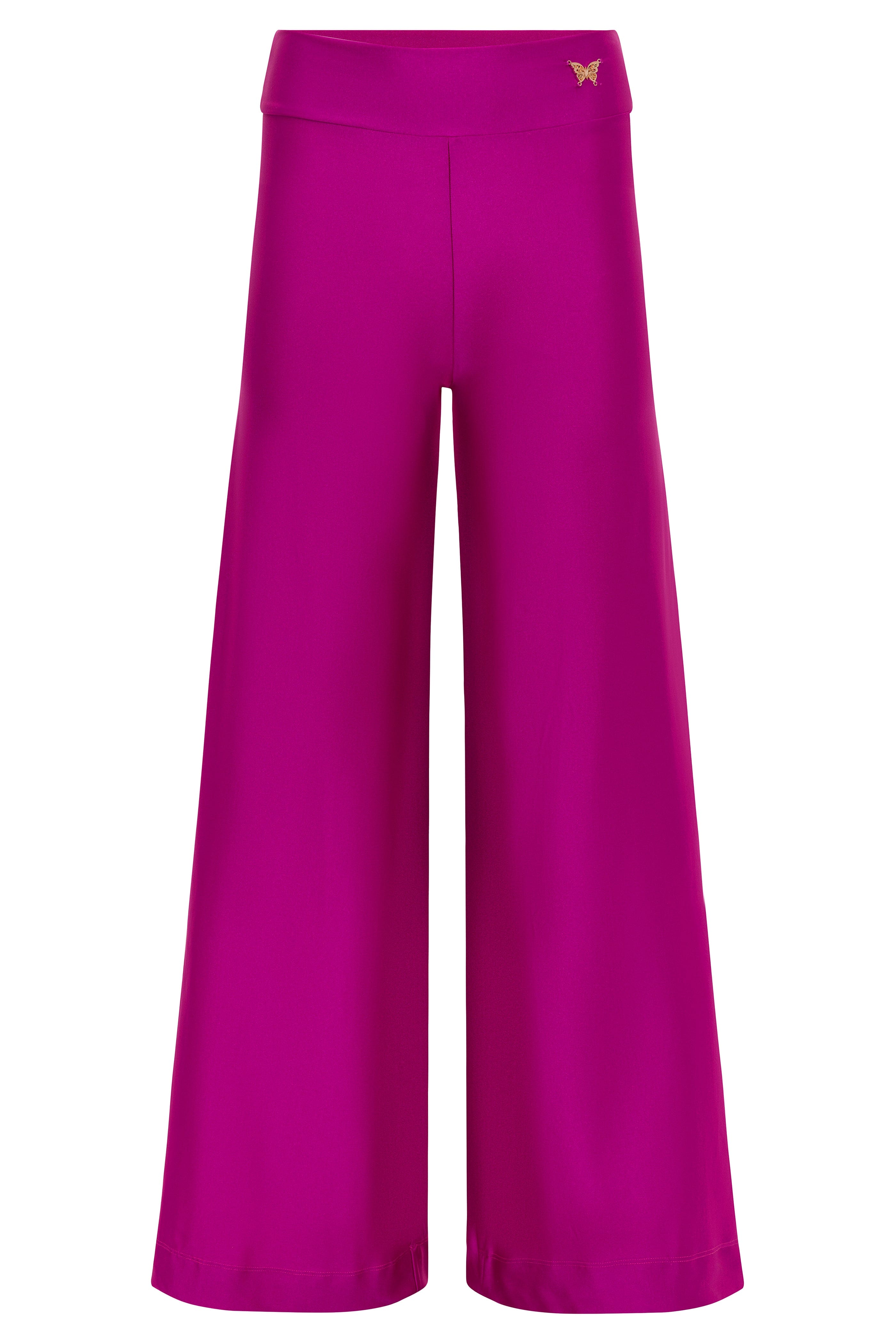 Fuchsia wide-leg pants on a white background