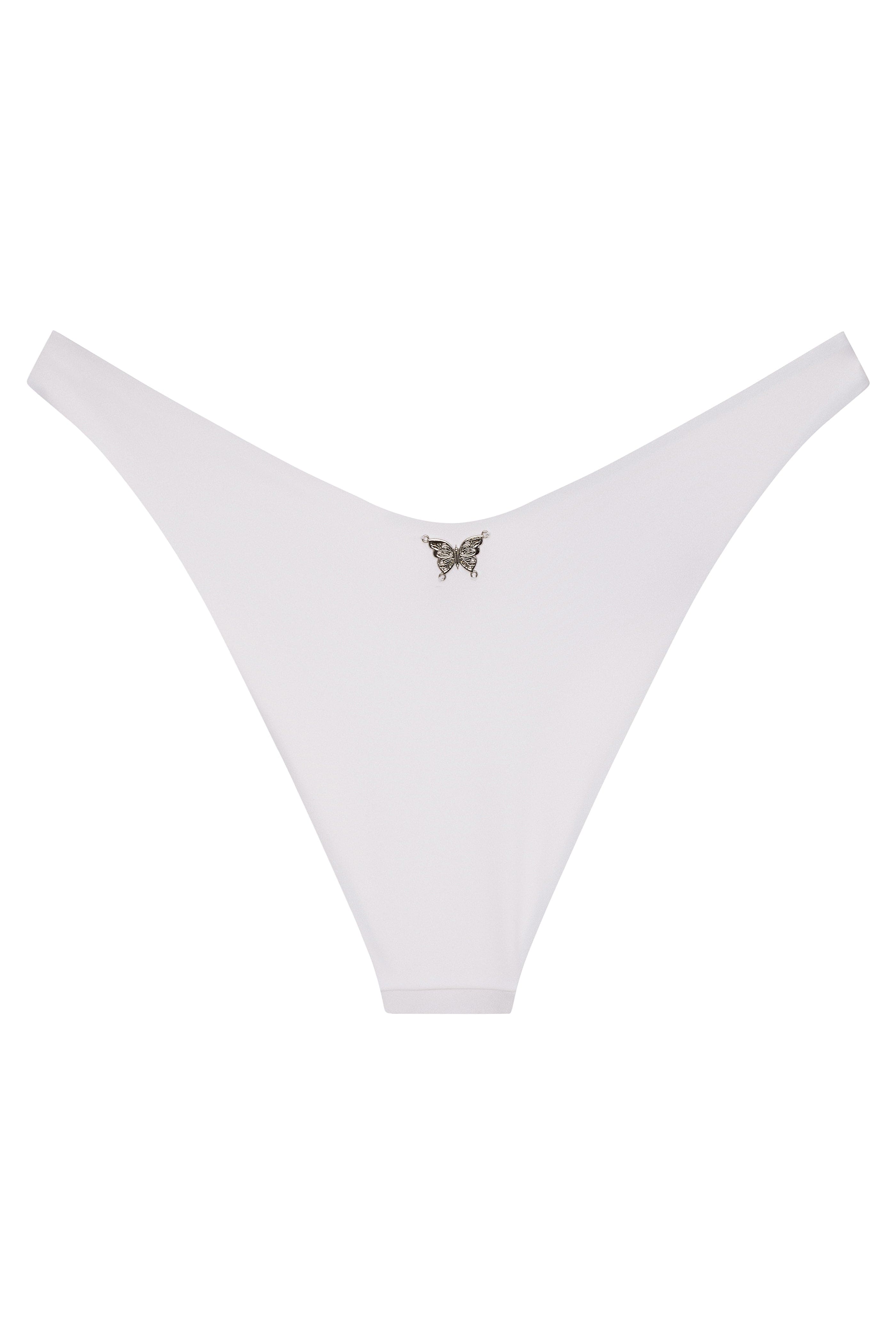 White thong with a decorative element on a white background