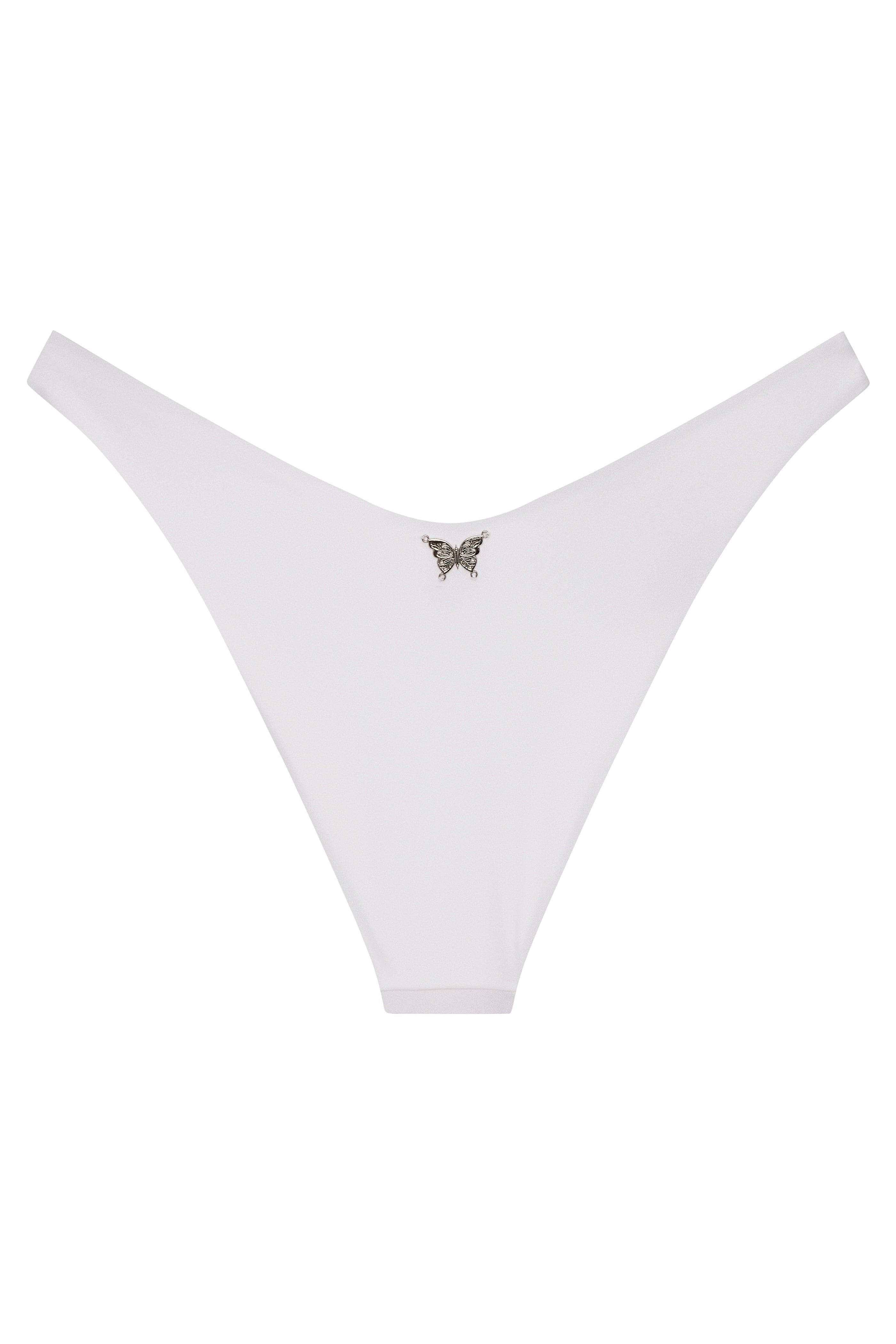 White thong with a decorative element on a white background
