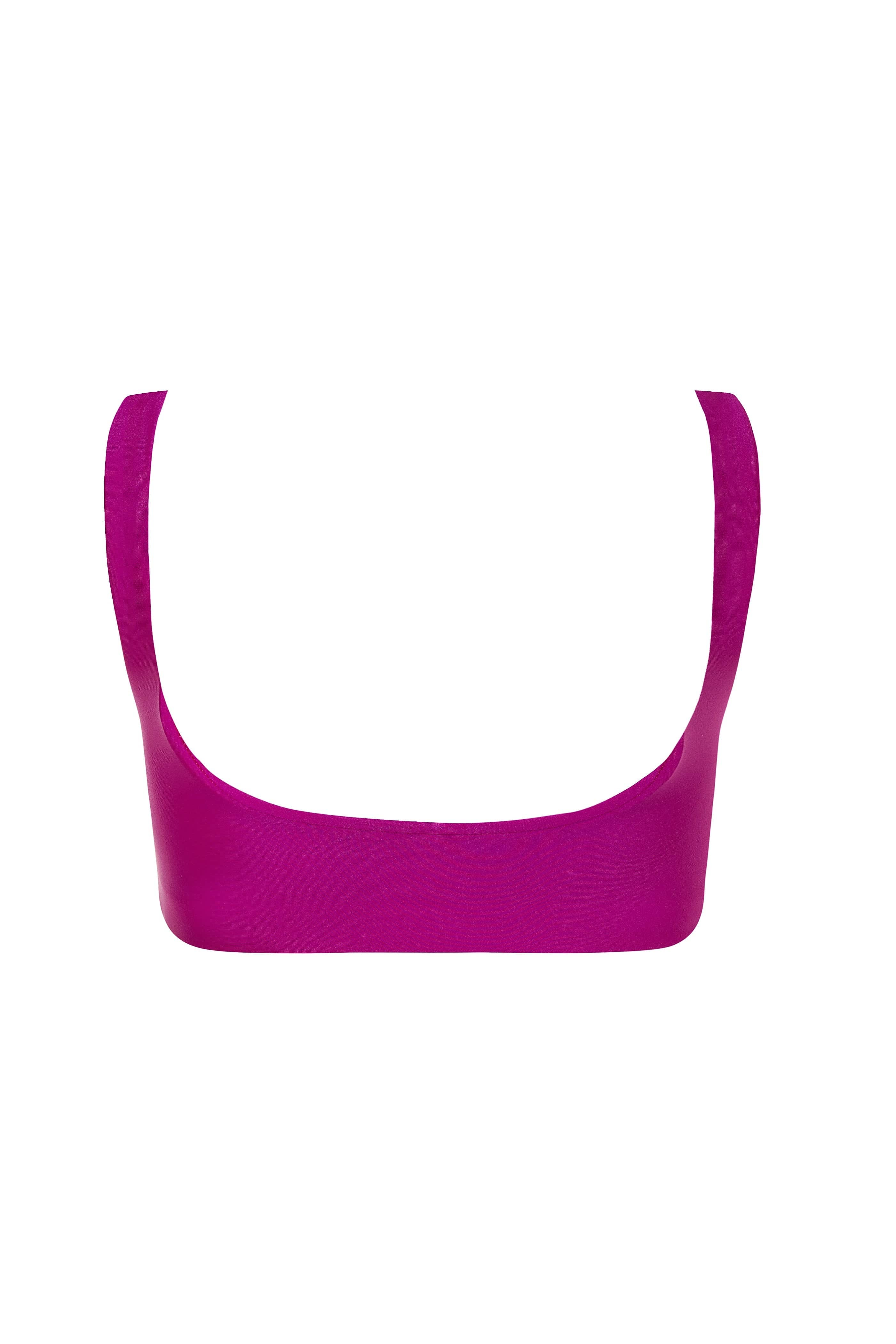 Fuchsia bikini top on a white background
