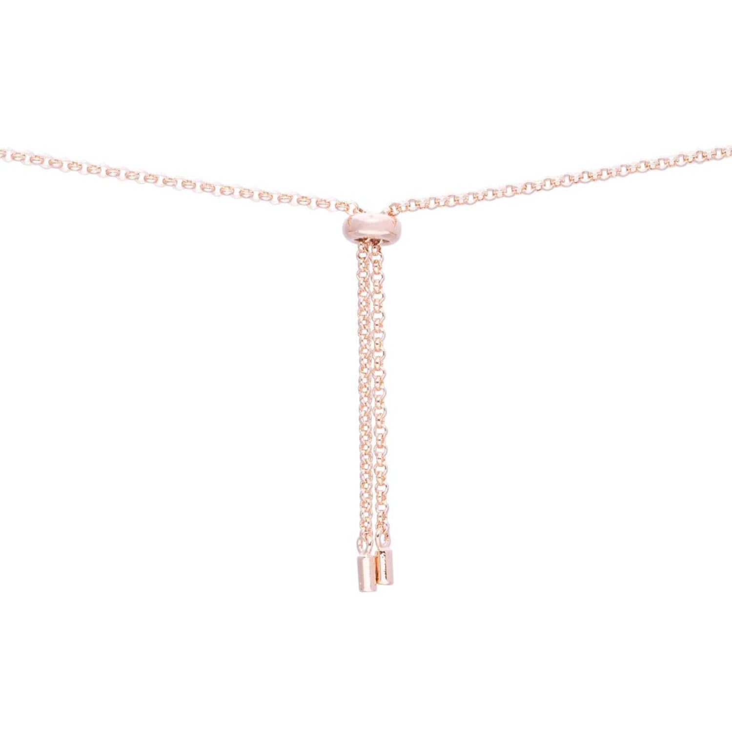 Rose gold necklace with a pendant on a white background