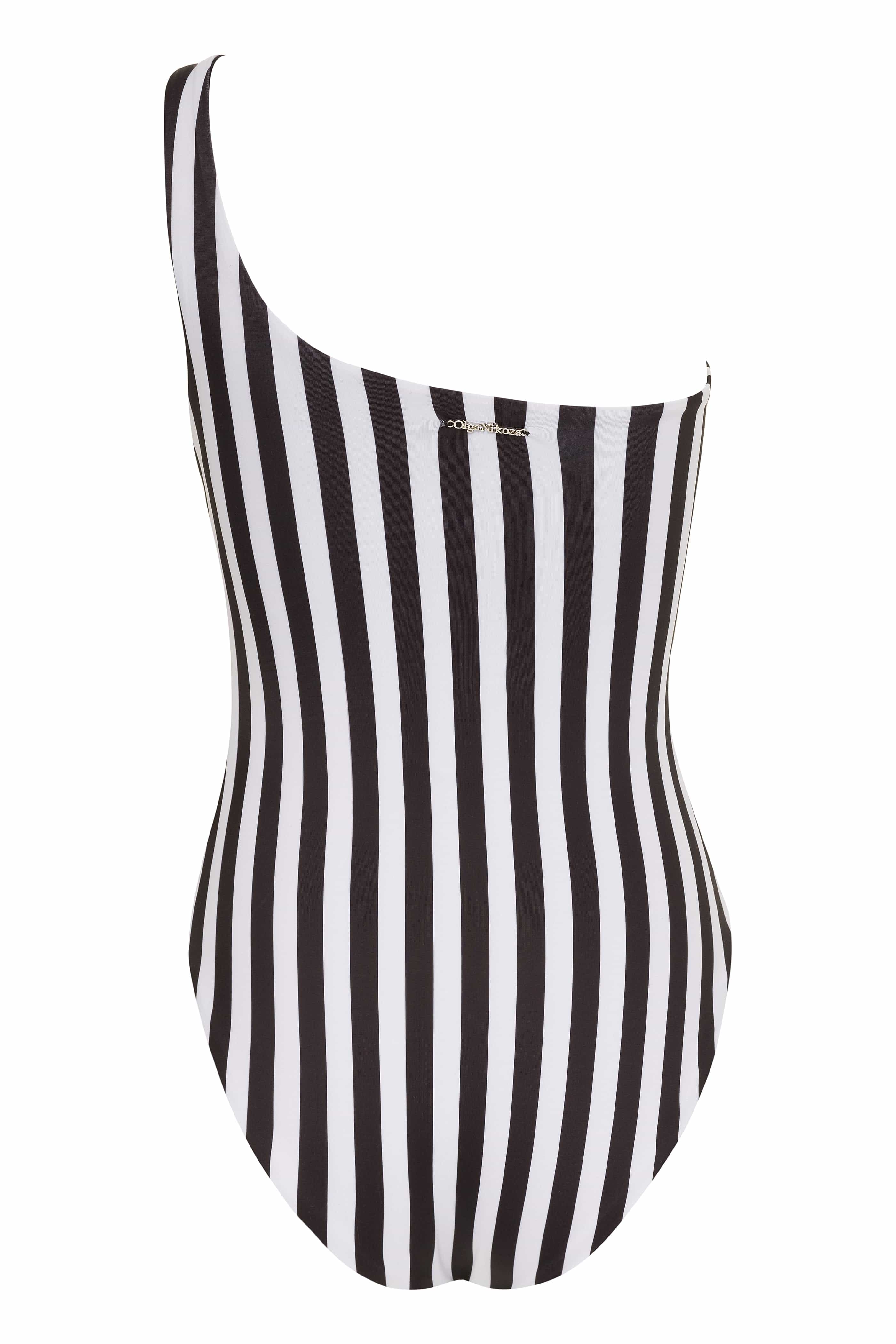 Black and white striped swimsuit on a white background
