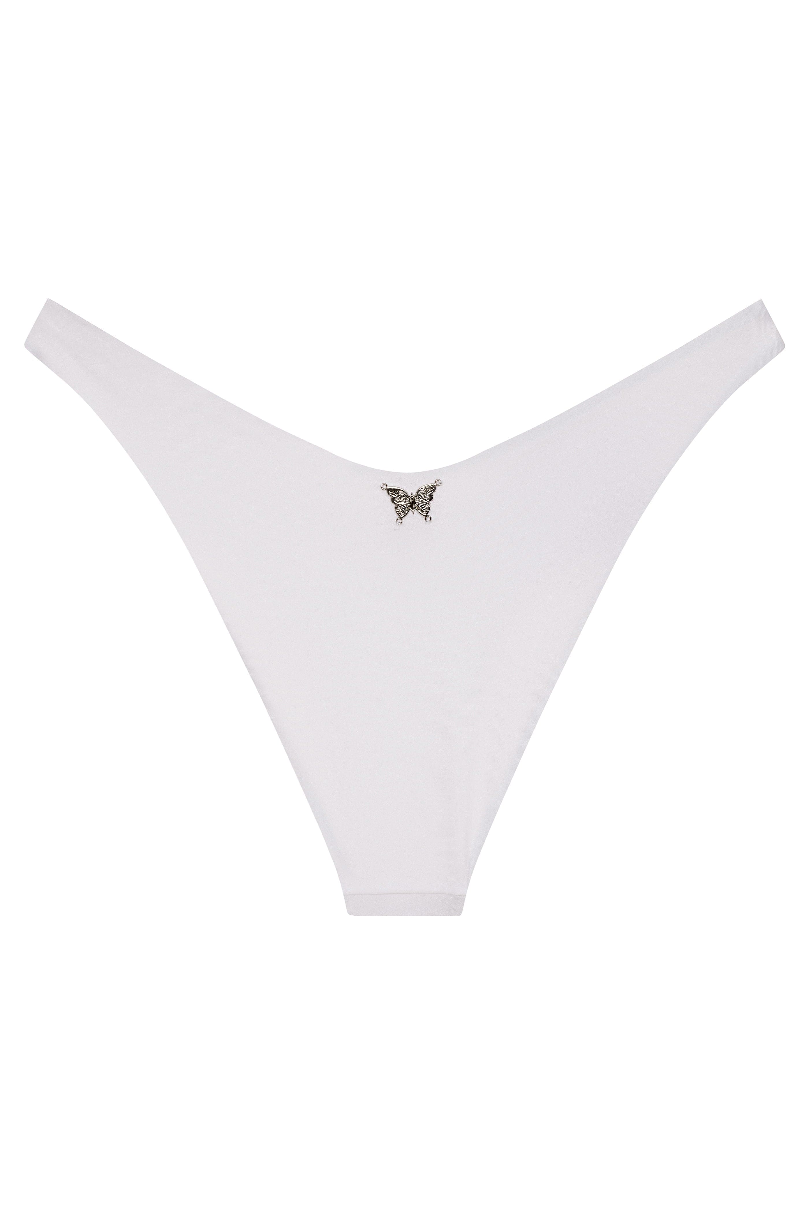 White thong with a decorative bow on a white background