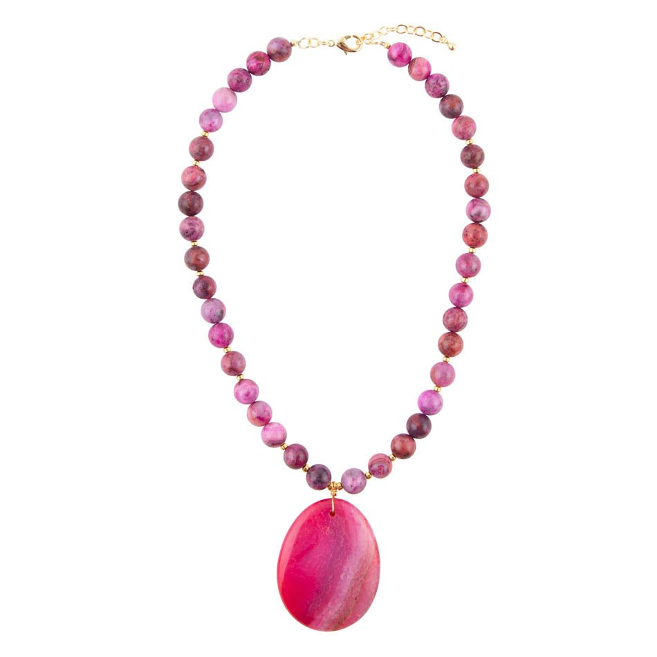 Barse Jewelry Pink Magenta Dreams Agate Slab Pendant Necklace