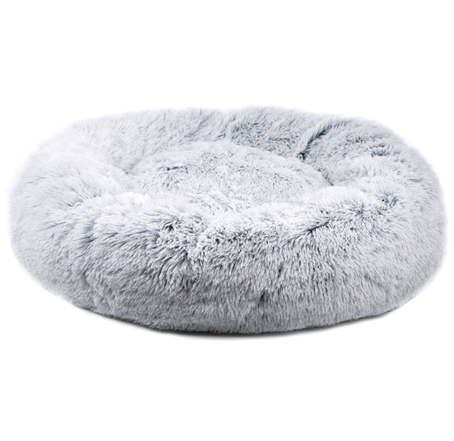 Fluffy gray pet bed on a white background