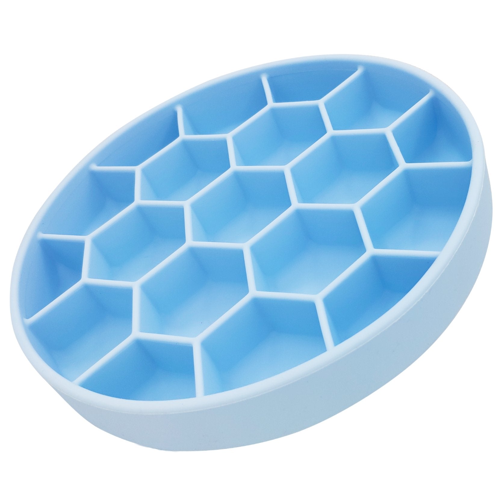 Blue silicone ice cube tray on a white background