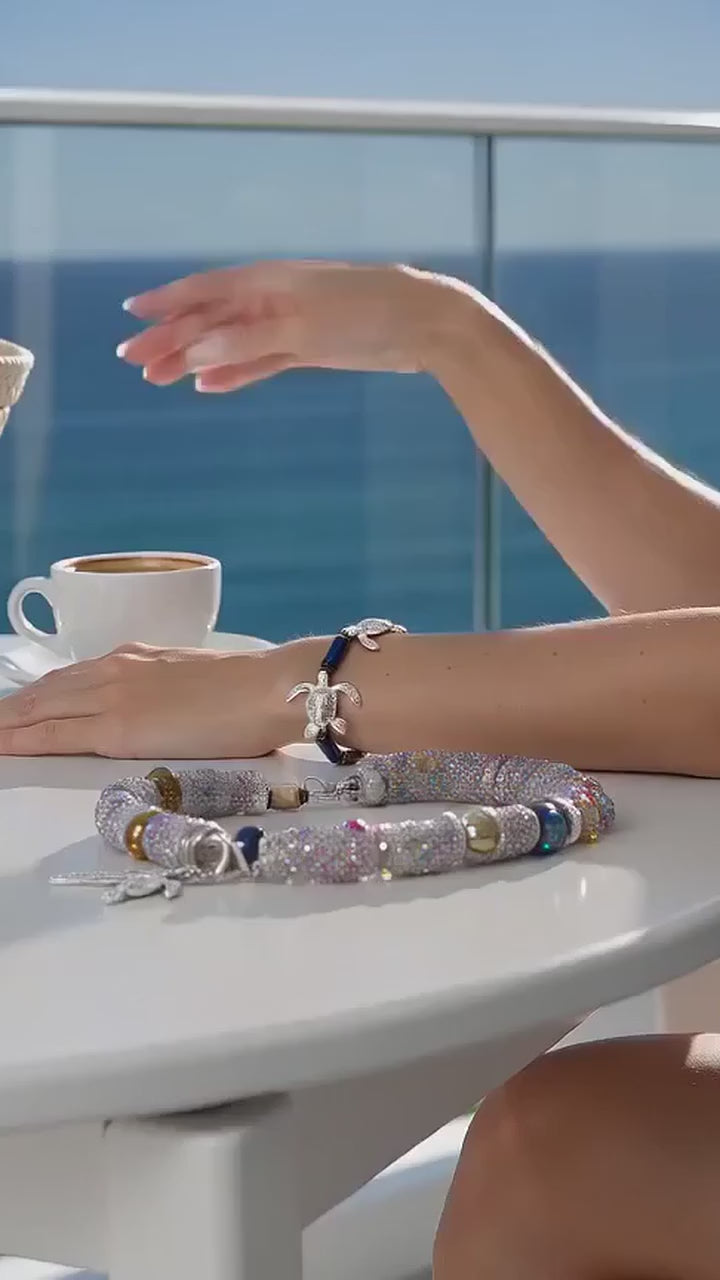 Big Blue Sea Turtle Charm Bracelet for Women