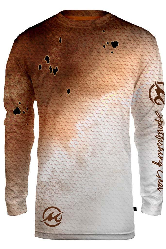 Long-sleeve shirt with a gradient design and brand logo on a white background
