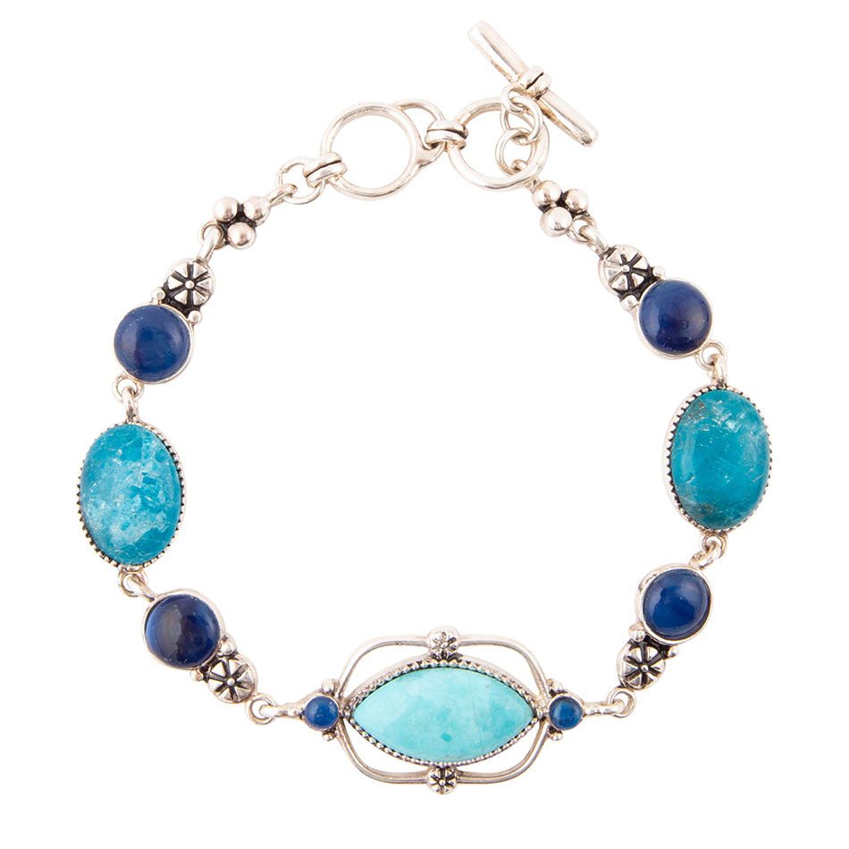 Bracelet with blue and turquoise stones on a white background