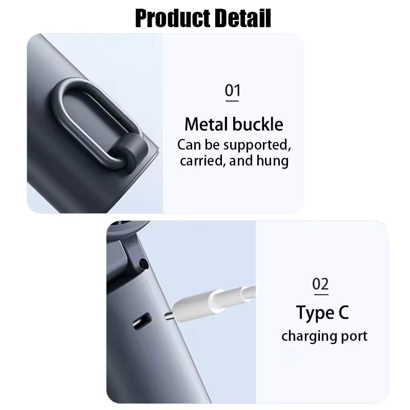 Product detail image with metal buckle and Type C charging port on a white background