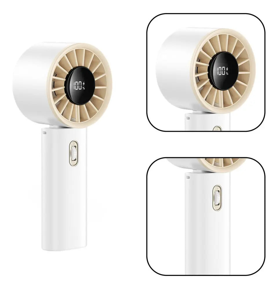 Portable fan with digital display on a white background