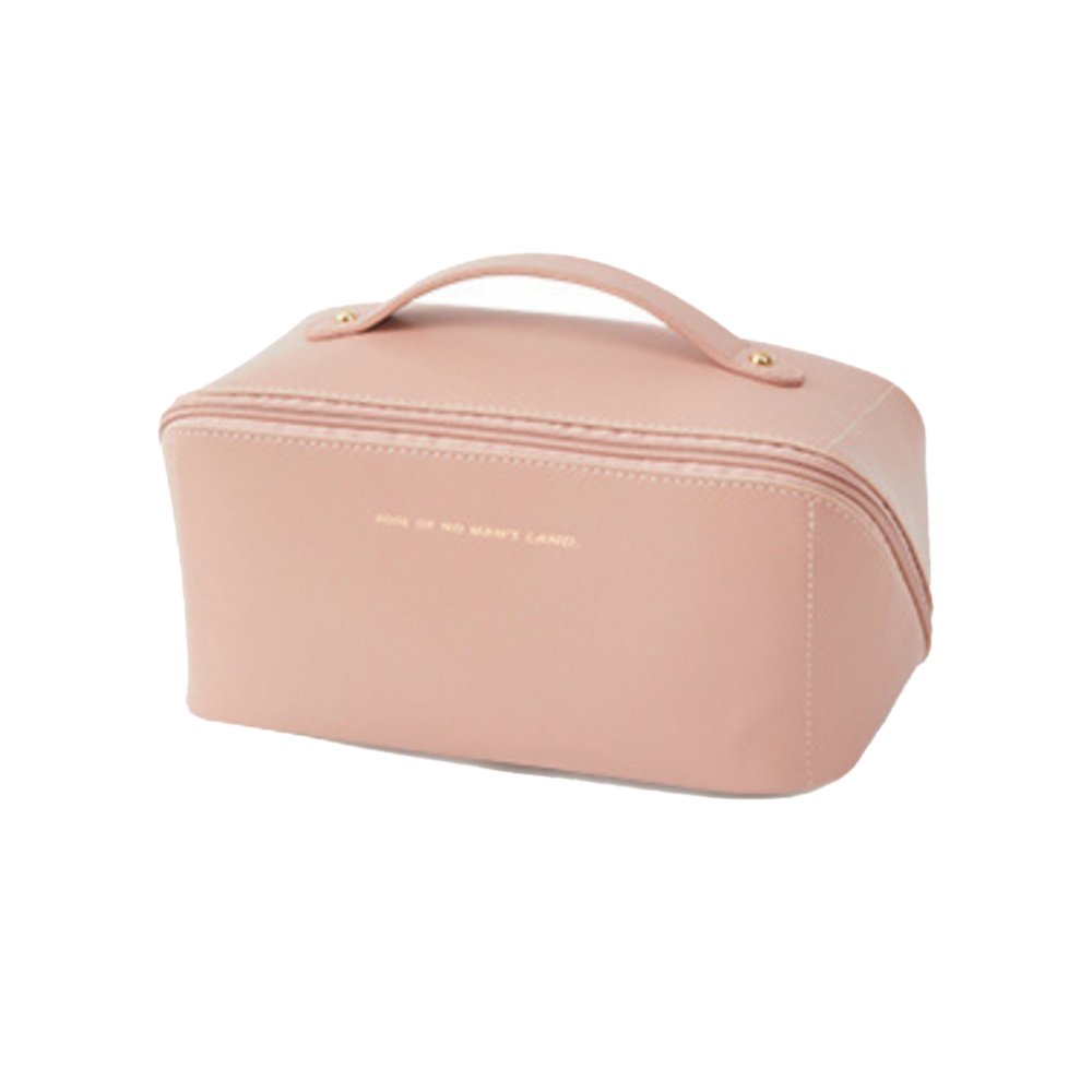 Pink cosmetic bag with 'Made for the Beauty Lover' text on a white background