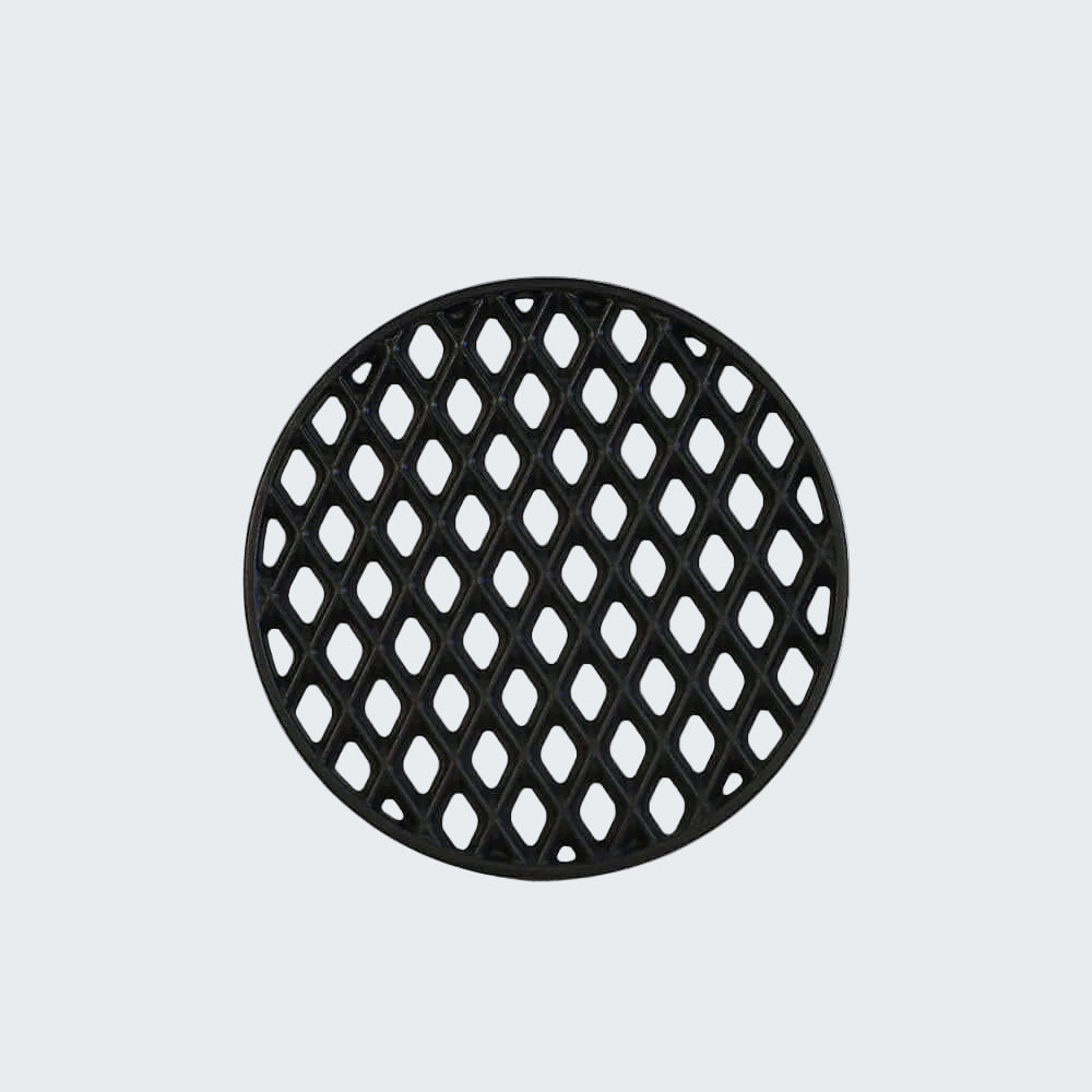 Black circular mesh filter on a white background