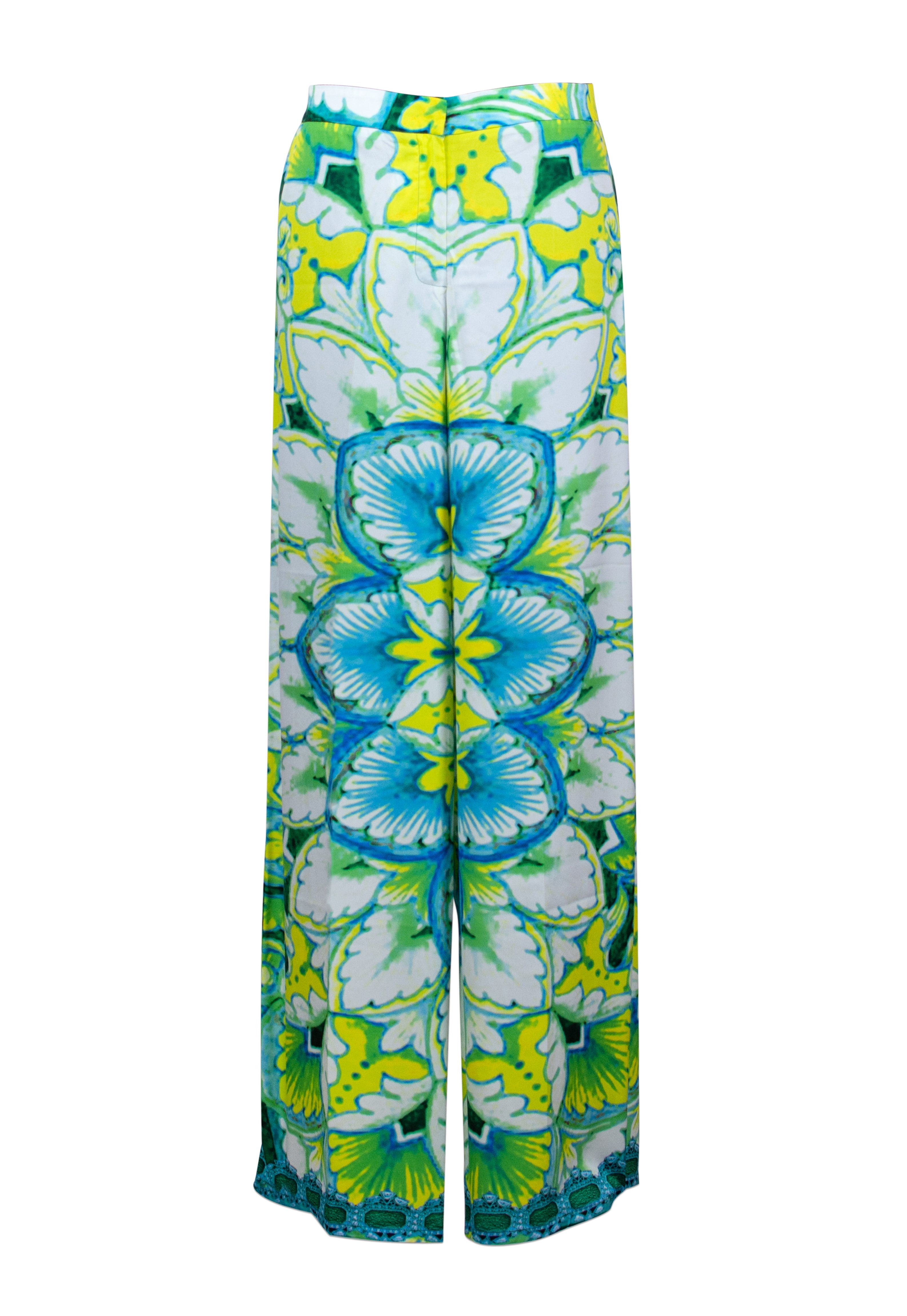 Colorful floral-patterned pants on a white background