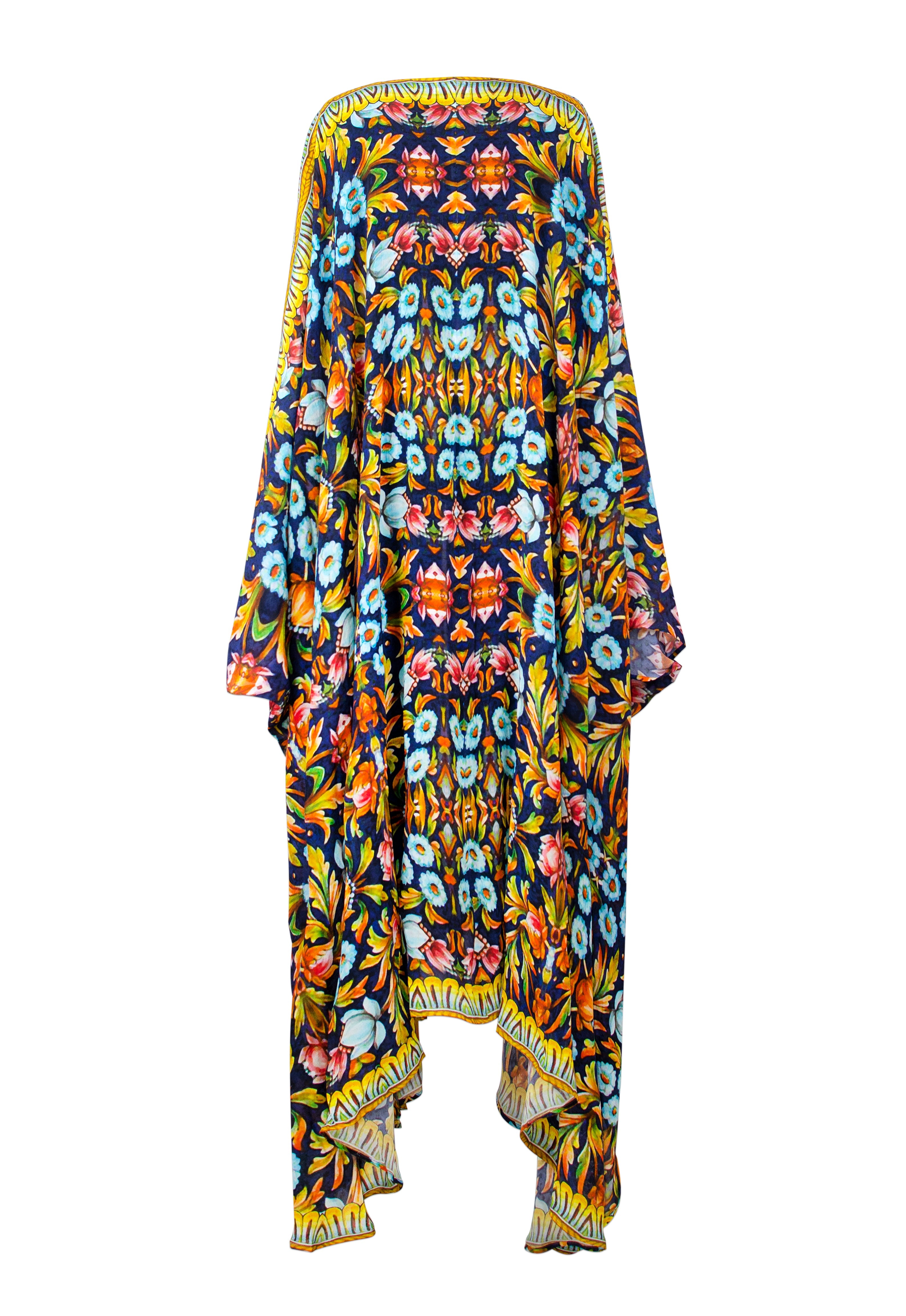 Colorful floral-patterned dress on a white background