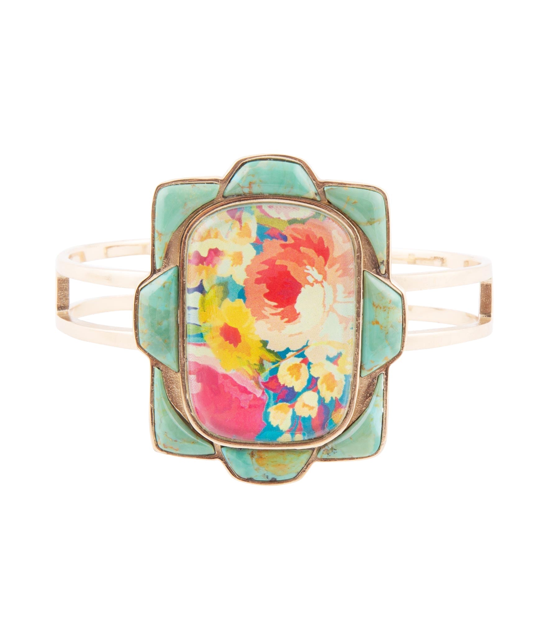Multicolored floral bracelet on a white background