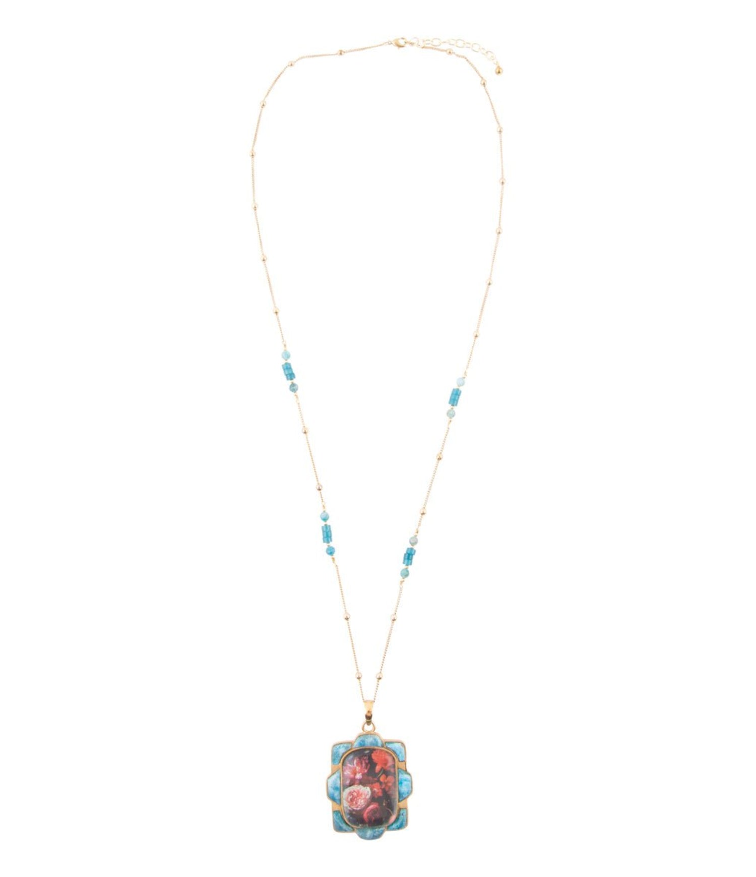 Necklace with a colorful pendant on a white background