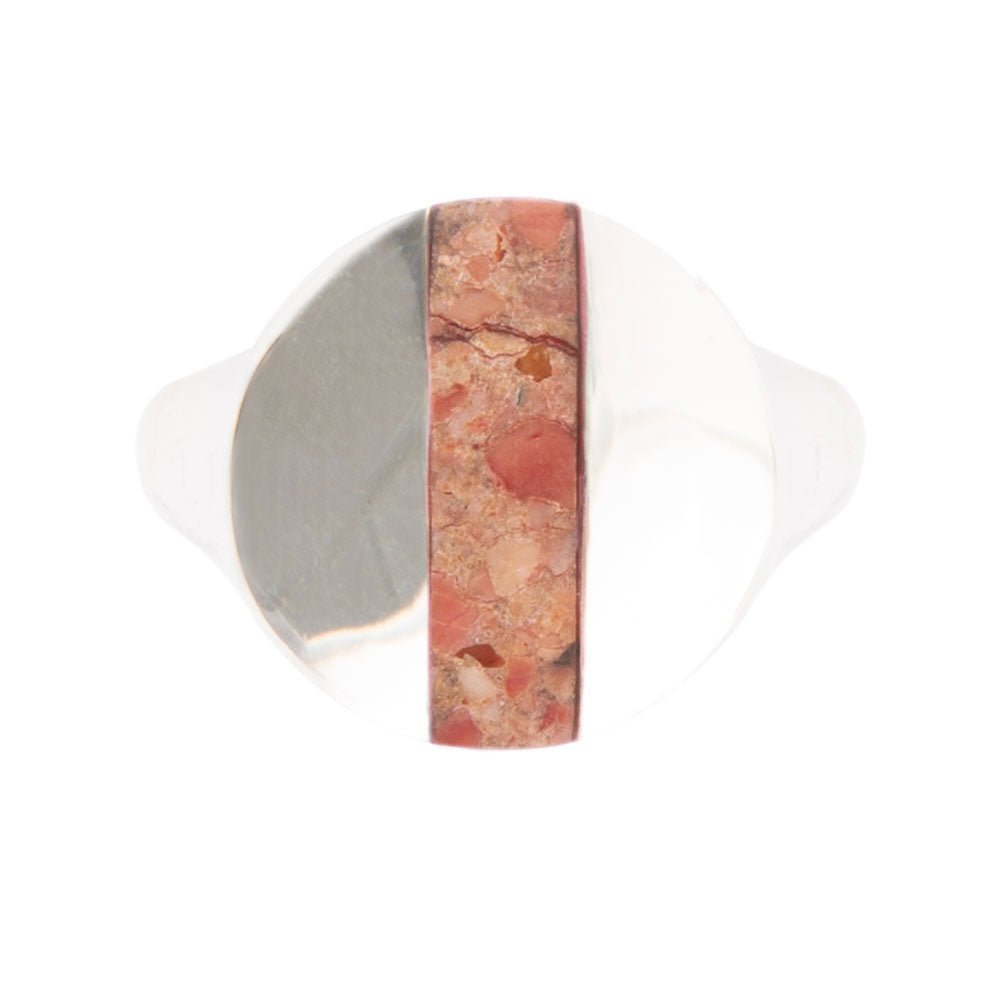 Earring with half-circle design featuring a natural stone pattern on a white background