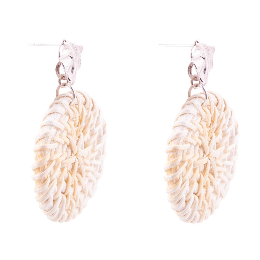 Pair of earrings with textured design on a white background