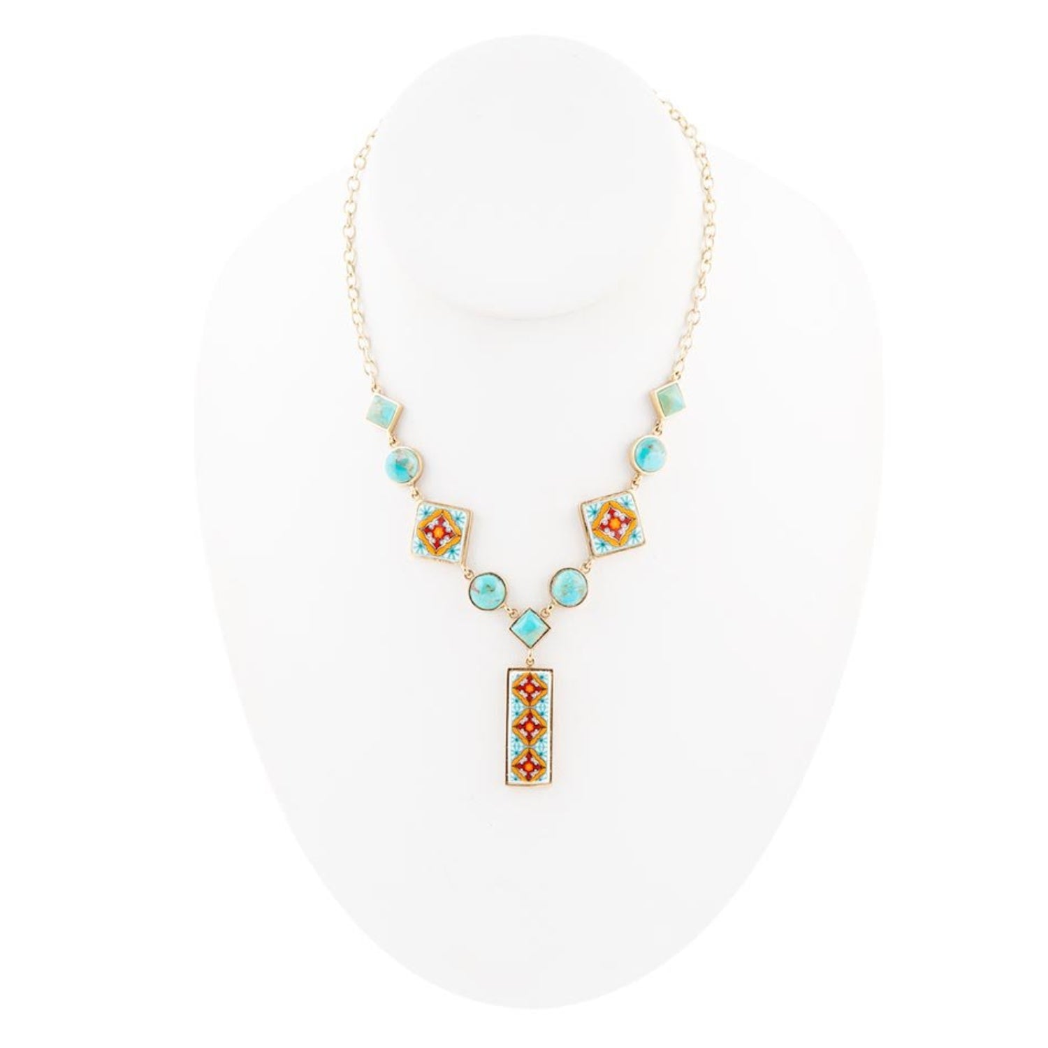 Necklace with colorful gemstones on a white background
