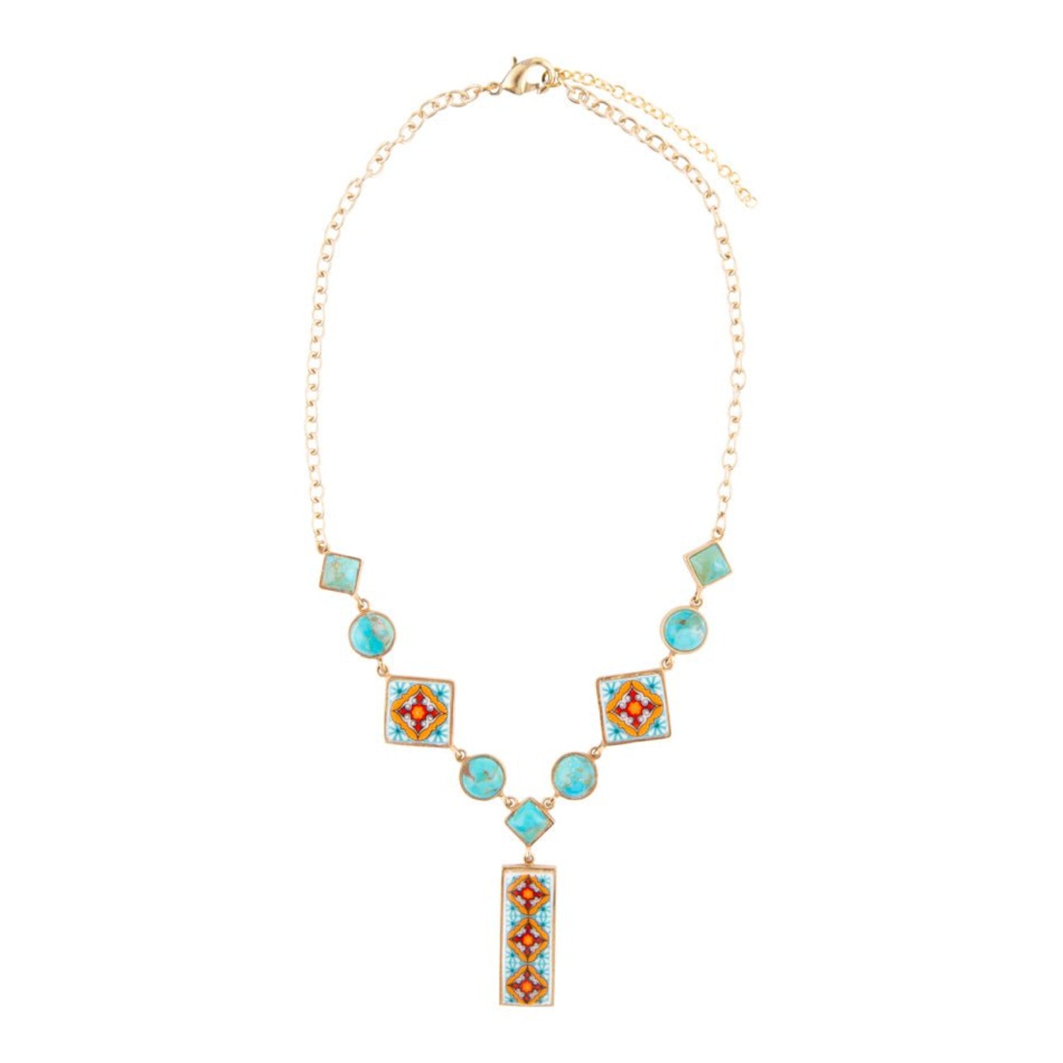 Necklace with colorful gemstones on a white background
