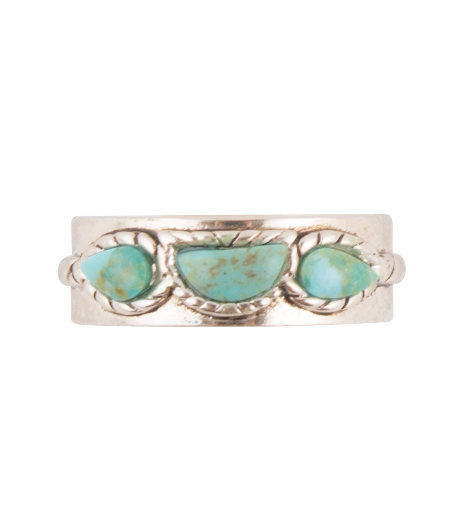 Silver ring with turquoise stones on a white background