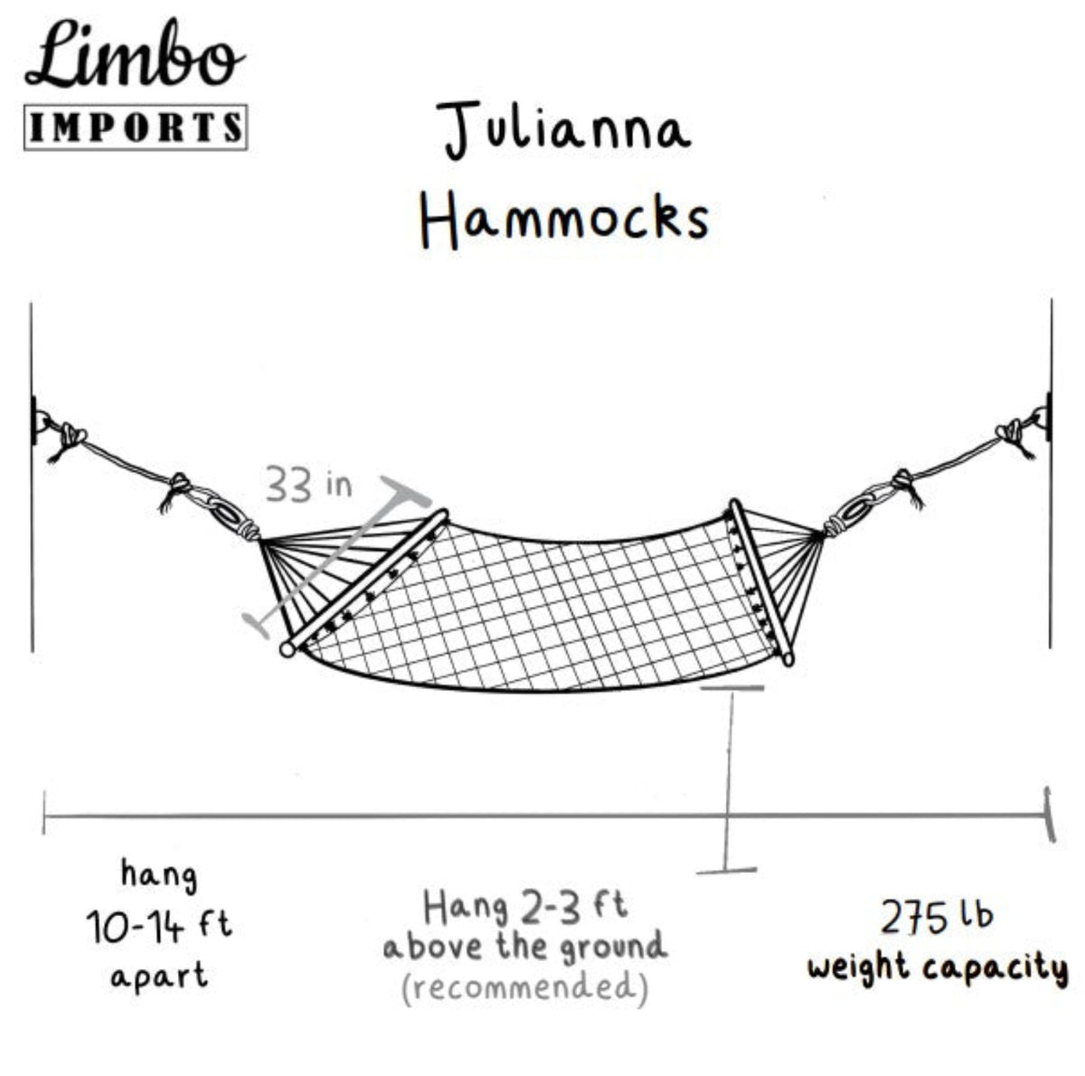 Diagram of a Julianna Hammocks with dimensions and weight capacity information.