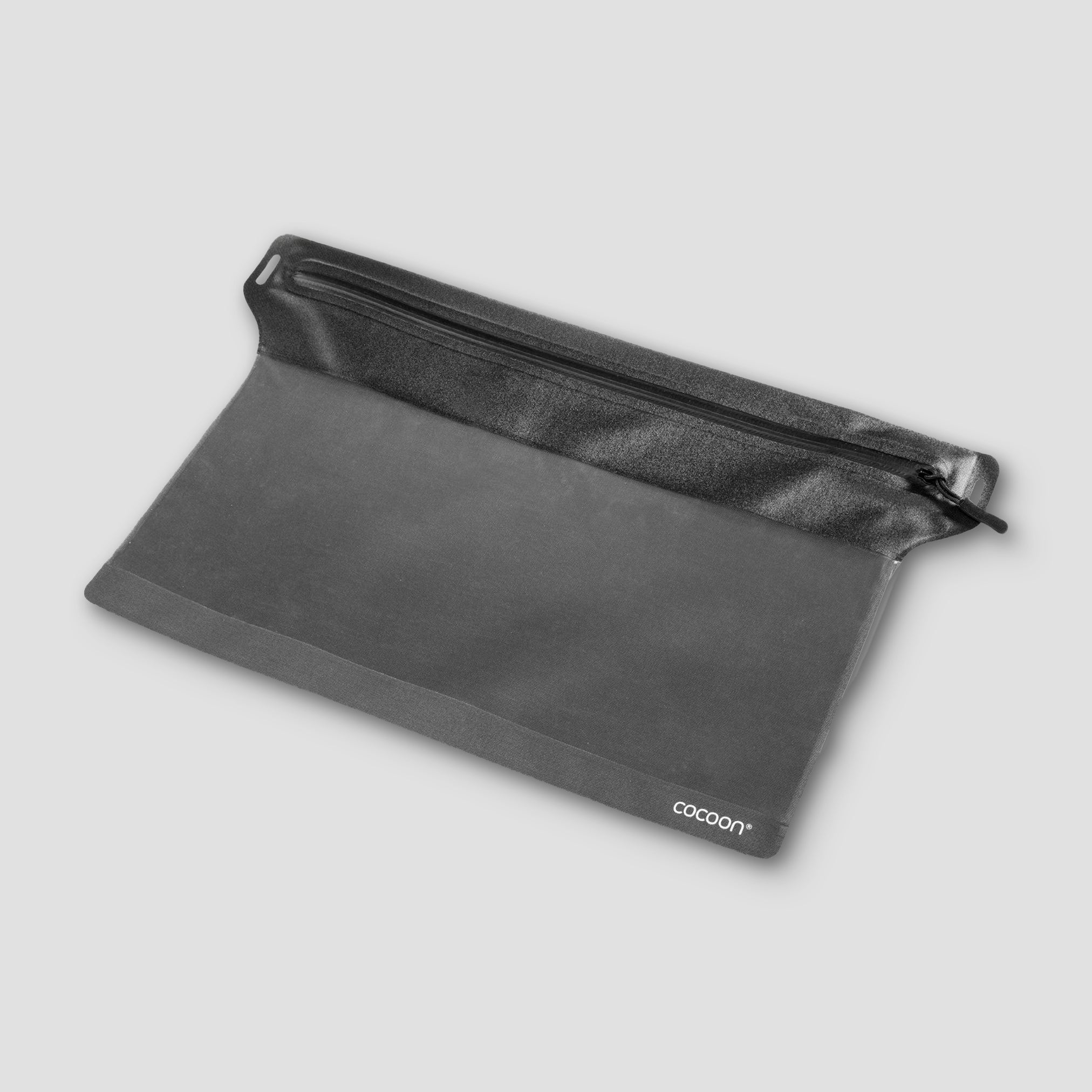 Black pouch with 'cocoon' branding on a light gray background